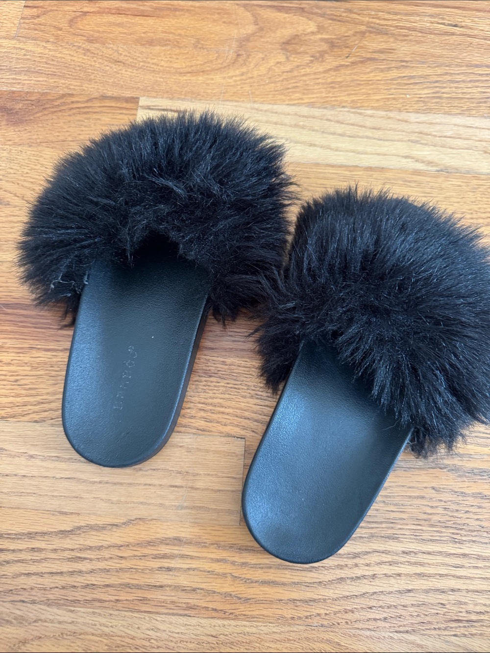 Black Faux Fur Slide Sandals - Women